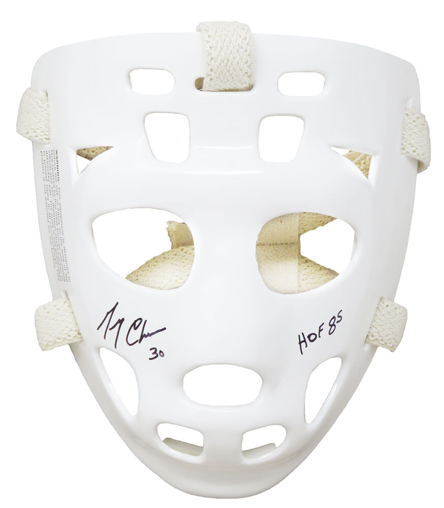 Gerry Cheevers Signed White Throwback Goalie Mask w/HOF 85 - CHEMAS420 - Gerry Cheevers Signed White Throwback Goalie Mask w/HOF 85 product image
