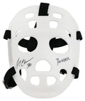 Gerry Cheevers Signed White Throwback Goalie Mask With Black Straps w/The Mask - CHEMAS429 - Gerry Cheevers Signed White Throwback Goalie Mask With Black Straps w/The Mask product image