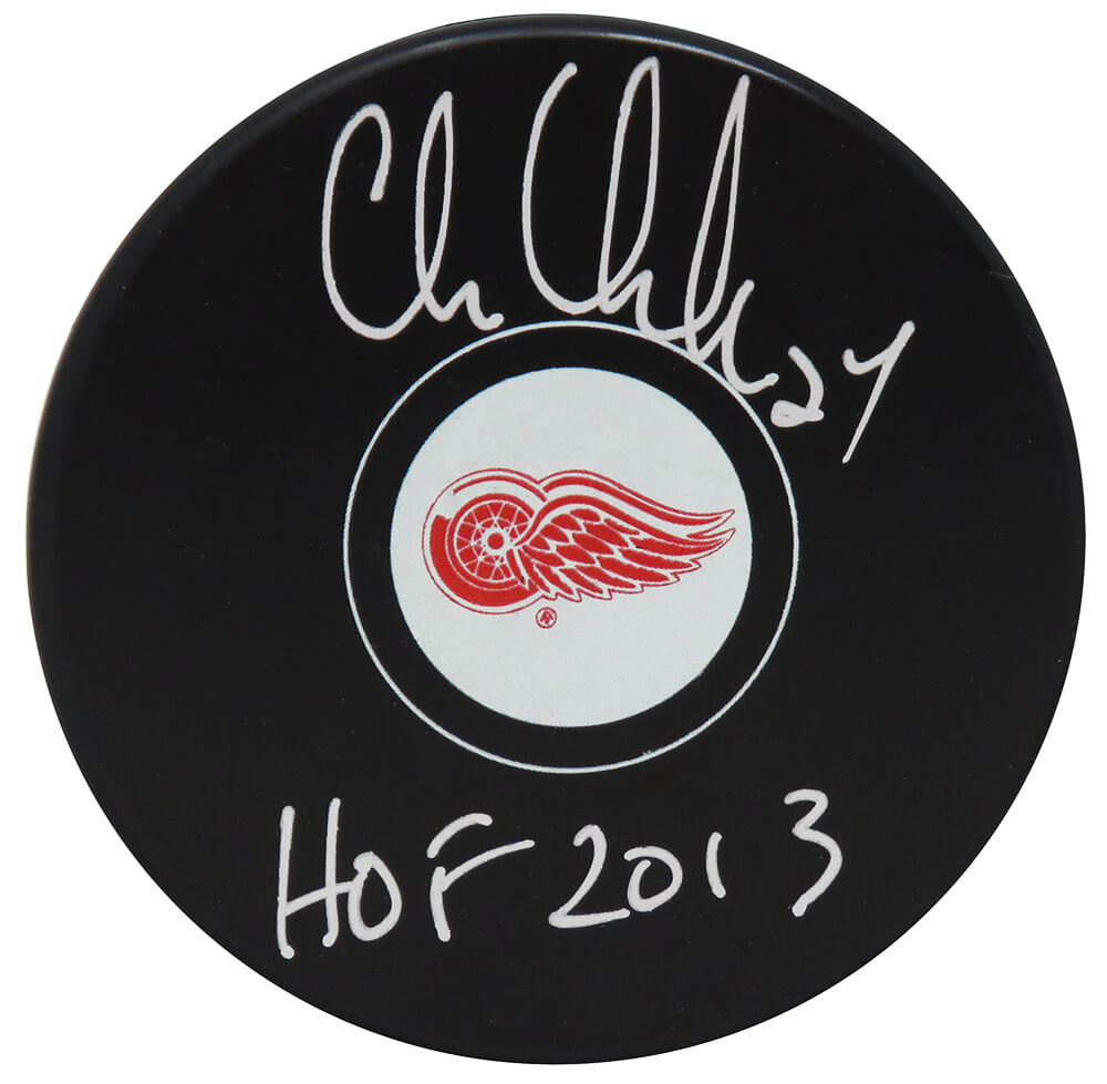 Chris Chelios Signed Red Wings Logo Hockey Puck w/HOF 2013 - CHEPUC401 - Chris Chelios Signed Red Wings Logo Hockey Puck w/HOF 2013 product image
