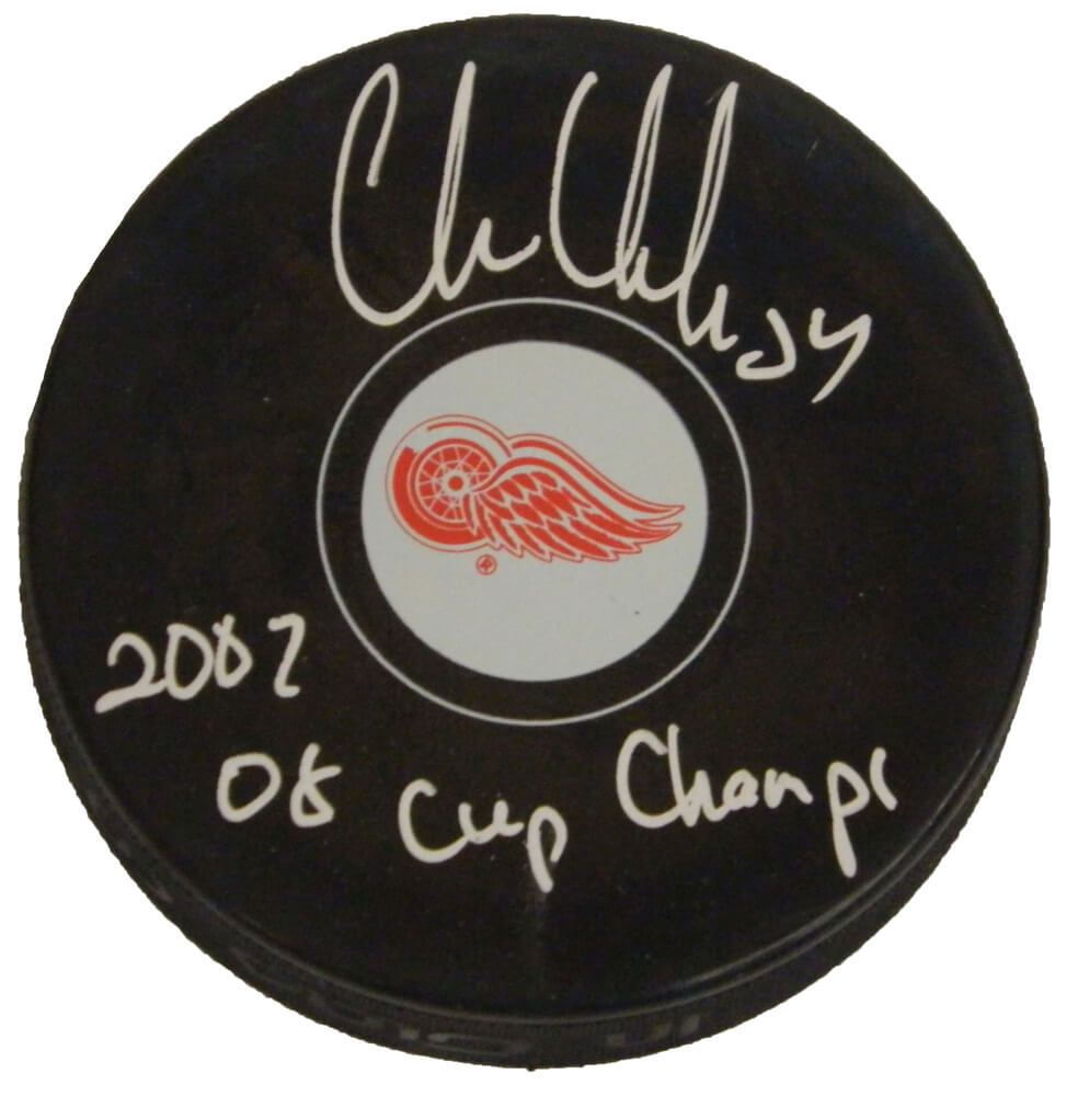 Chris Chelios Signed Detroit Red Wings Logo Hockey Puck w/2002, 08 Cup Champs - CHEPUC406 - Chris Chelios Signed Detroit Red Wings Logo Hockey Puck w/2002, 08 Cup Champs product image