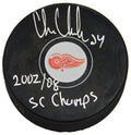 Chris Chelios Signed Detroit Red Wings Logo Hockey Puck w/2002, 08 SC Champs - CHEPUC408 - Chris Chelios Signed Detroit Red Wings Logo Hockey Puck w/2002, 08 SC Champs product image