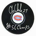 Chris Chelios Signed Montreal Canadiens Logo Hockey Puck w/86 SC Champs - CHEPUC411 - Chris Chelios Signed Montreal Canadiens Logo Hockey Puck w/86 SC Champs product image