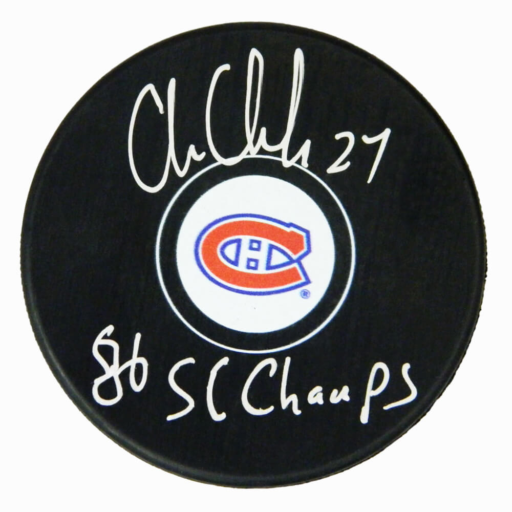 Chris Chelios Signed Montreal Canadiens Logo Hockey Puck w/86 SC Champs - CHEPUC411 - Chris Chelios Signed Montreal Canadiens Logo Hockey Puck w/86 SC Champs product image
