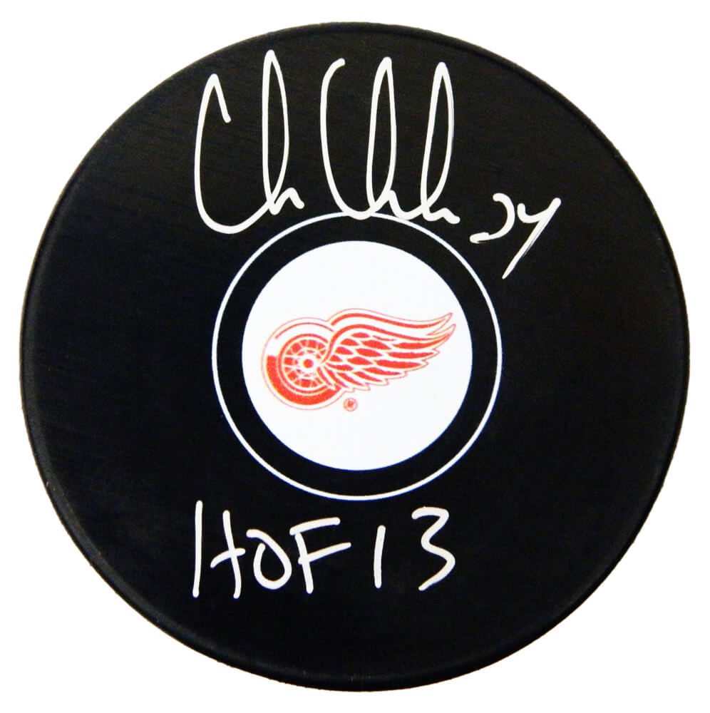 Chris Chelios Signed Redwings Logo Hockey Puck w/HOF'13 - CHEPUC414 - Chris Chelios Signed Redwings Logo Hockey Puck w/HOF'13 product image