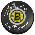 Gerry Cheevers Signed Boston Bruins Team Logo Hockey Puck w/SC 70,72 Champs - CHEPUC424 - Gerry Cheevers Signed Boston Bruins Team Logo Hockey Puck w/SC 70,72 Champs product image
