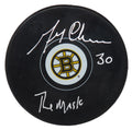 Gerry Cheevers Signed Boston Bruins Hockey Puck w/The Mask - CHEPUC425 - Gerry Cheevers Signed Boston Bruins Hockey Puck w/The Mask product image