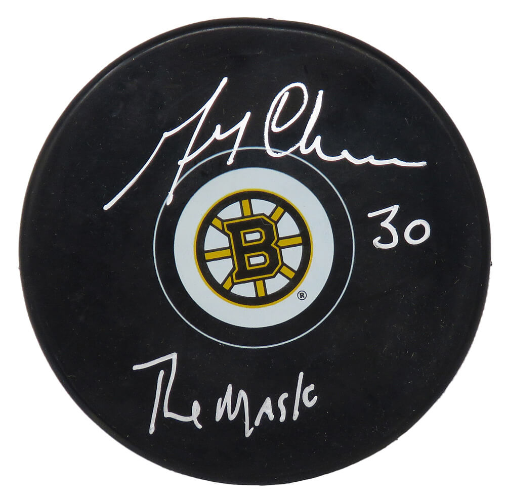 Gerry Cheevers Signed Boston Bruins Hockey Puck w/The Mask - CHEPUC425 - Gerry Cheevers Signed Boston Bruins Hockey Puck w/The Mask product image