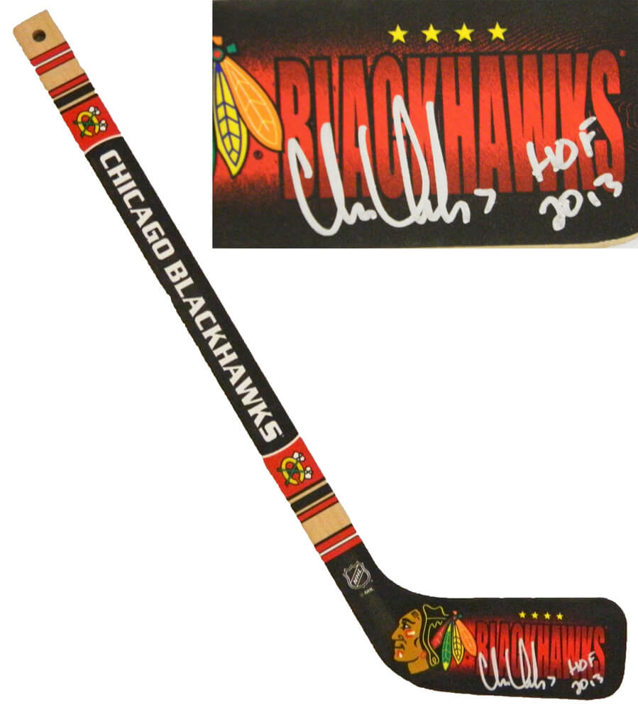 Chris Chelios Signed Chicago Blackhawks Logo Mini Hockey Stick w/HOF 2013 - CHESTK400 - Chris Chelios Signed Chicago Blackhawks Logo Mini Hockey Stick w/HOF 2013 product image
