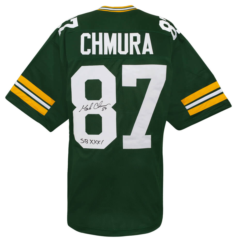 Mark Chmura Signed Green Custom Football Jersey w/SB XXXI - CHMJRY300 - Mark Chmura Signed Green Custom Football Jersey w/SB XXXI product image