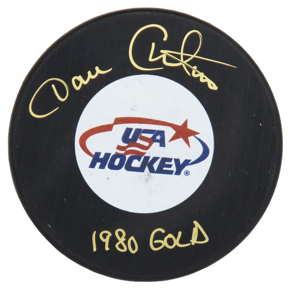 Dave Christian Signed USA Hockey Logo Hockey Puck w/1980 Gold - CHRPUC401 - Dave Christian Signed USA Hockey Logo Hockey Puck w/1980 Gold product image