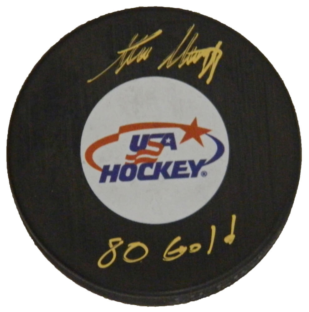 Steve Christoff Signed USA Hockey Logo Hockey Puck w/80 Gold - CHRPUC410 - Steve Christoff Signed USA Hockey Logo Hockey Puck w/80 Gold product image