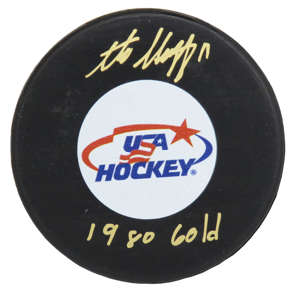 Steve Christoff Signed USA Hockey Logo Hockey Puck w/1980 Gold - CHRPUC411 - Steve Christoff Signed USA Hockey Logo Hockey Puck w/1980 Gold product image