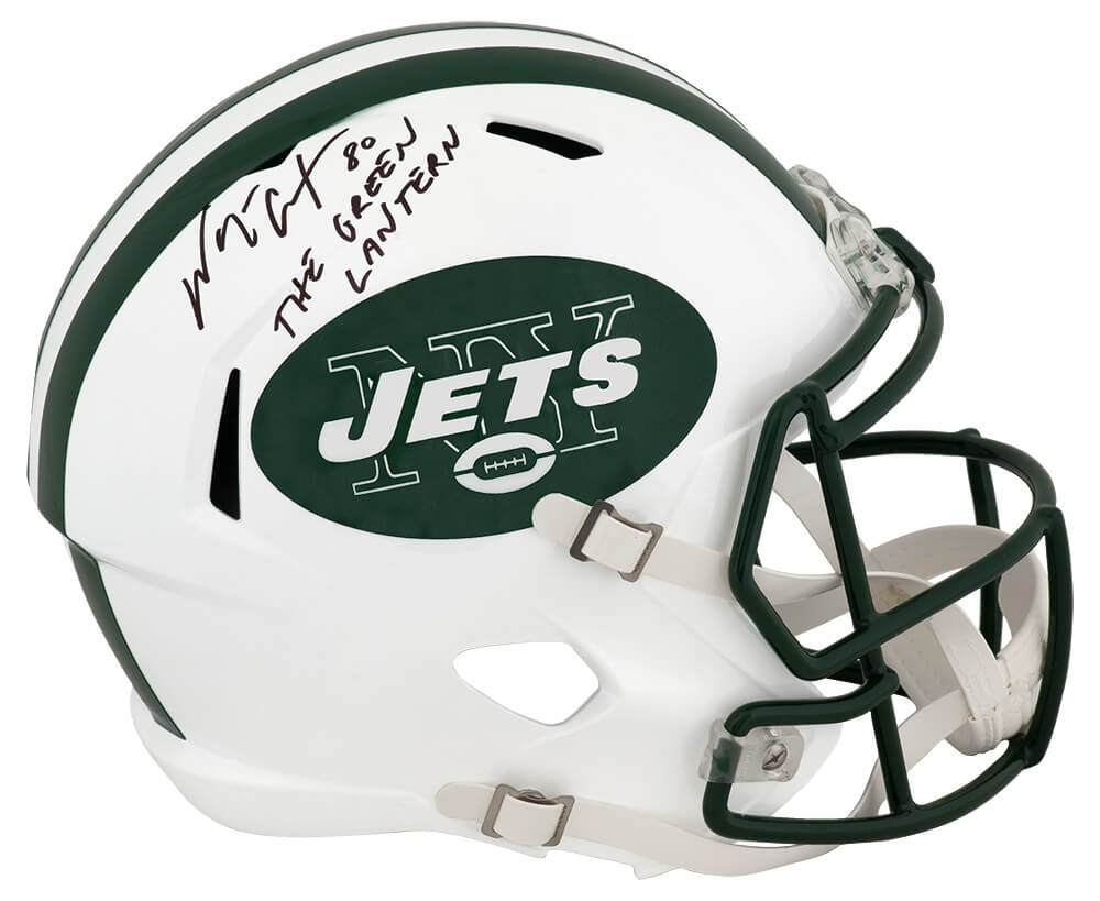 Wayne Chrebet Signed New York Jets T/B White Riddell Full Size Speed Replica Helmet w/The Green Lantern - CHRREP305 - Wayne Chrebet Signed New York Jets T/B White Riddell Full Size Speed Replica Helmet w/The Green Lantern product image