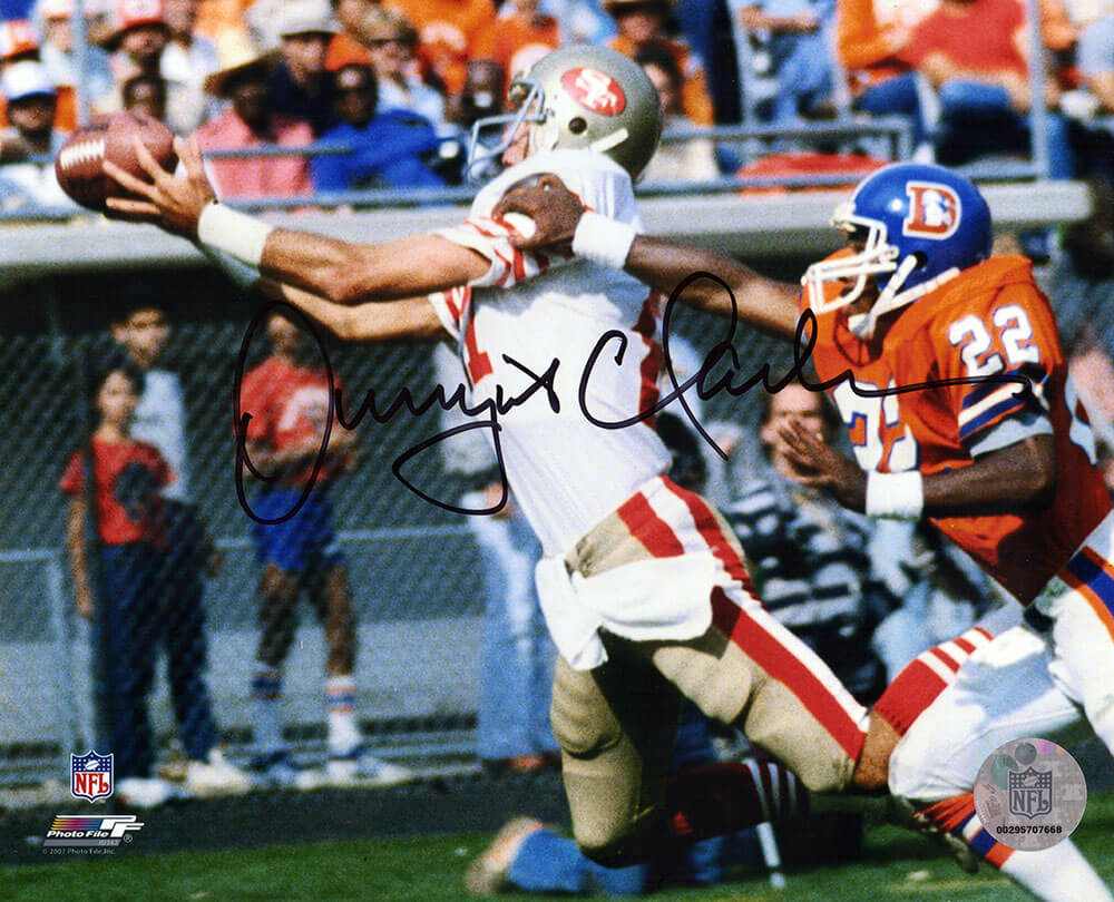 Dwight Clark Signed San Francisco 49ers White Jersey Catching Football 8x10 Photo - CLA08P302TW - Dwight Clark Signed San Francisco 49ers White Jersey Catching Football 8x10 Photo product image