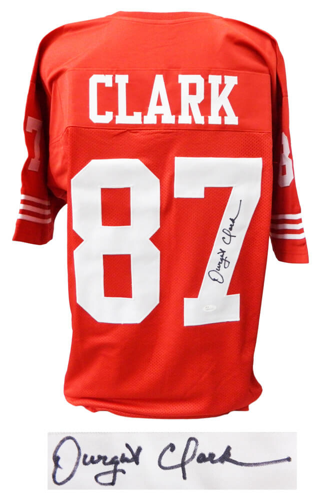 Dwight Clark Signed Red Throwback Custom Football Jersey (JSA) - CLAJRY300 - Dwight Clark Signed Red Throwback Custom Football Jersey (JSA) product image