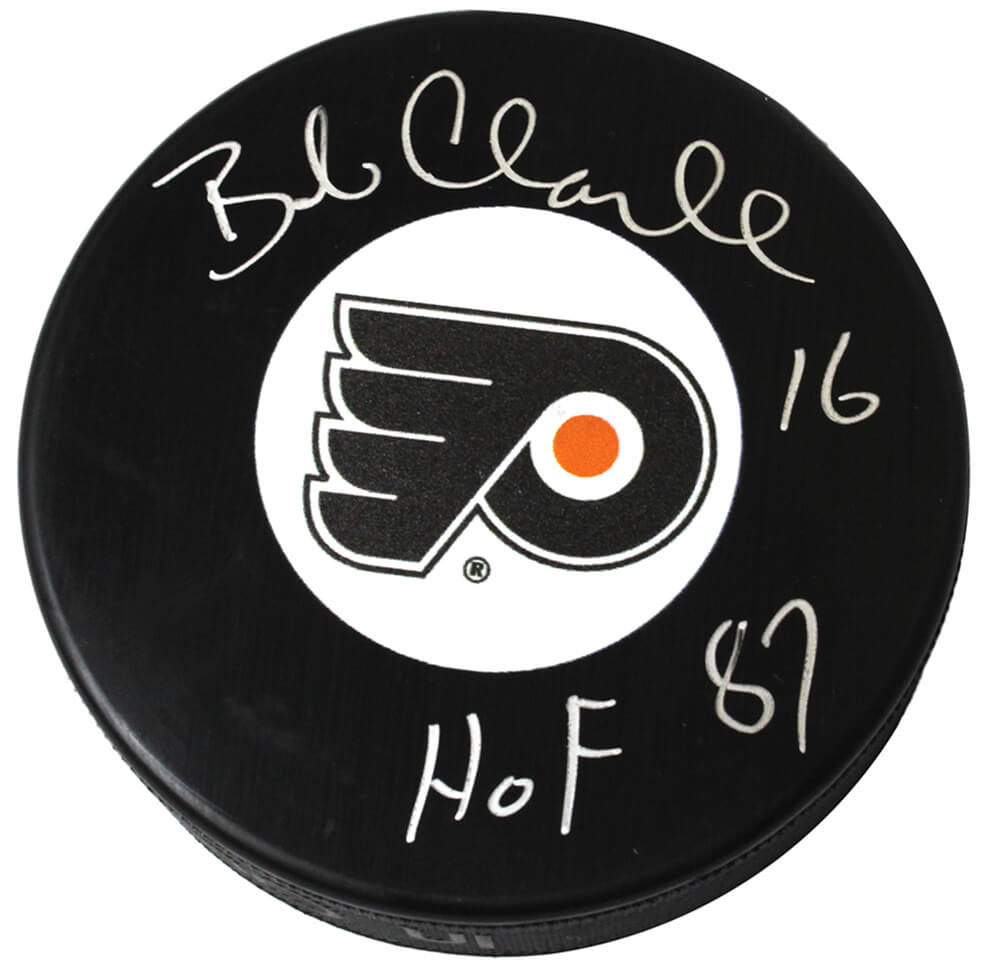 Bobby Clarke Signed Philadelphia Flyers Logo Hockey Puck w/HOF'87 - CLAPUC400 - Bobby Clarke Signed Philadelphia Flyers Logo Hockey Puck w/HOF'87 product image