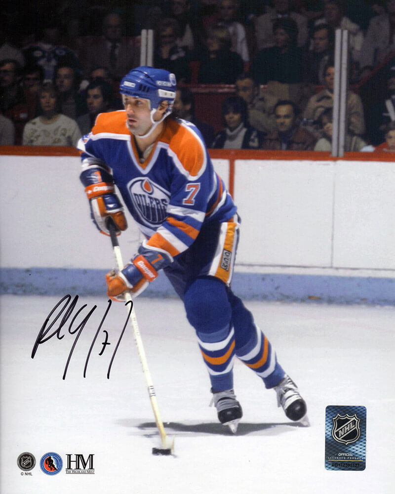 Paul Coffey Signed Edmonton Oilers Blue Jersey Action With Puck 8x10 Photo - COF08P403 - Paul Coffey Signed Edmonton Oilers Blue Jersey Action With Puck 8x10 Photo product image