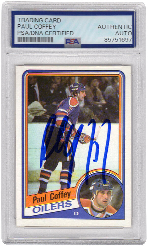 Paul Coffey Signed Edmonton Oilers 1984 Topps Rookie Hockey Card #50 - (PSA Encapsulated) - COFCAR400 - Paul Coffey Signed Edmonton Oilers 1984 Topps Rookie Hockey Card #50 - (PSA Encapsulated) product image