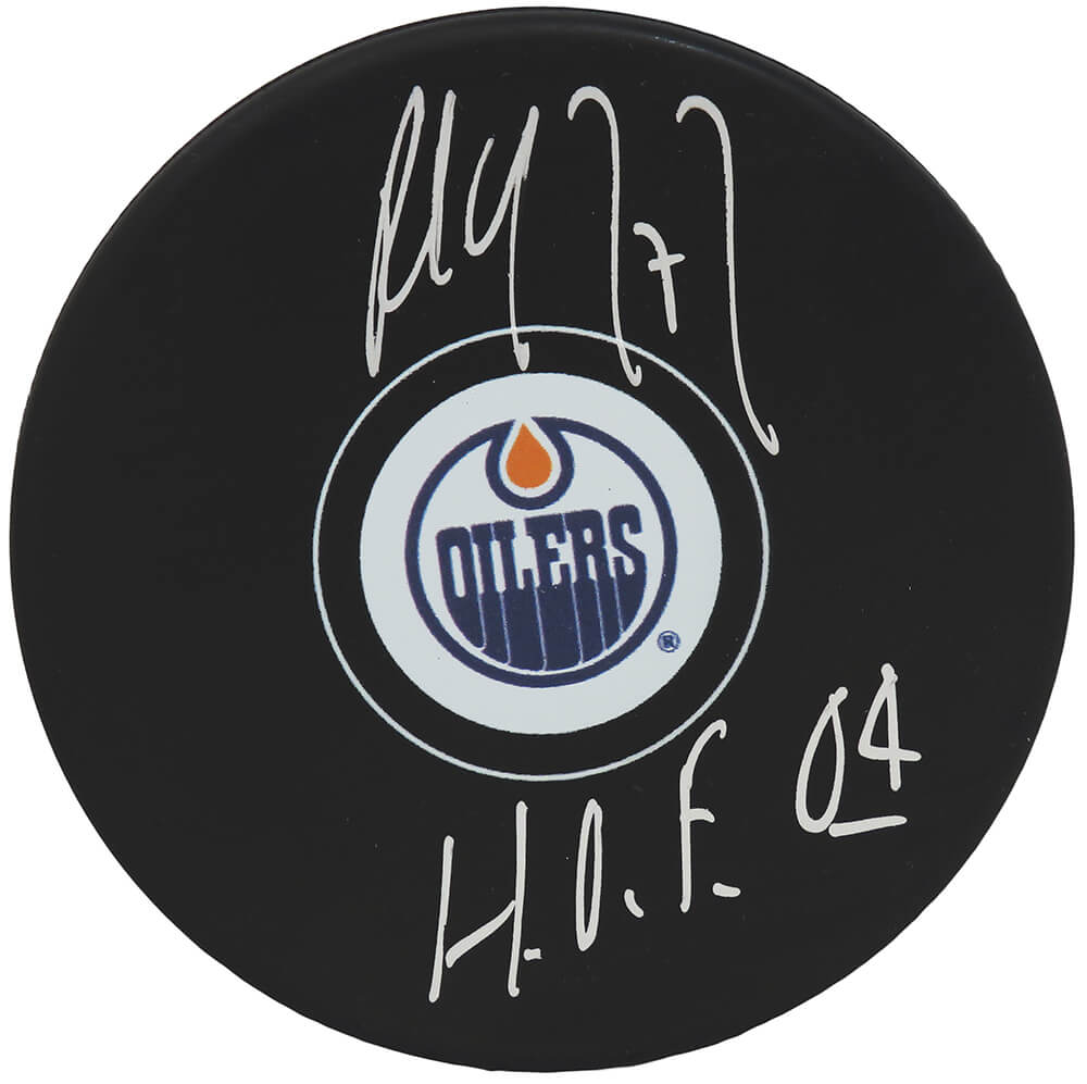 Paul Coffey Signed Edmonton Oilers Logo Hockey Puck w/HOF'04 - COFPUC402 - Paul Coffey Signed Edmonton Oilers Logo Hockey Puck w/HOF'04 product image