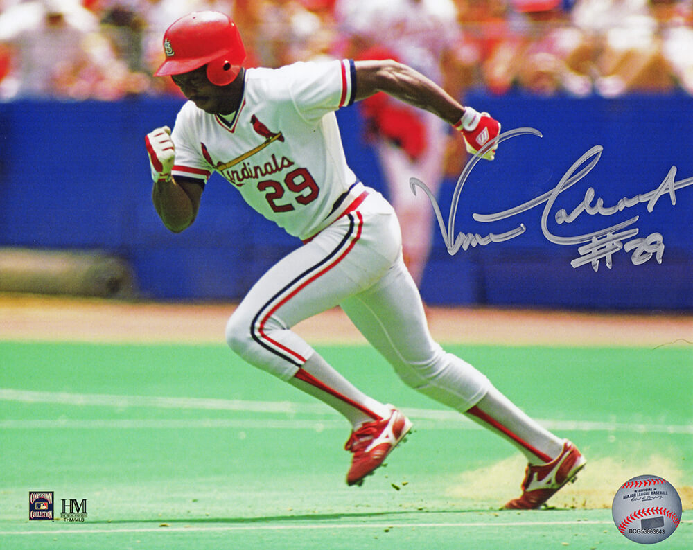 Vince Coleman Signed St. Louis Cardinals Stealing Base Action 8x10 Photo - COL08P110 - Vince Coleman Signed St. Louis Cardinals Stealing Base Action 8x10 Photo product image