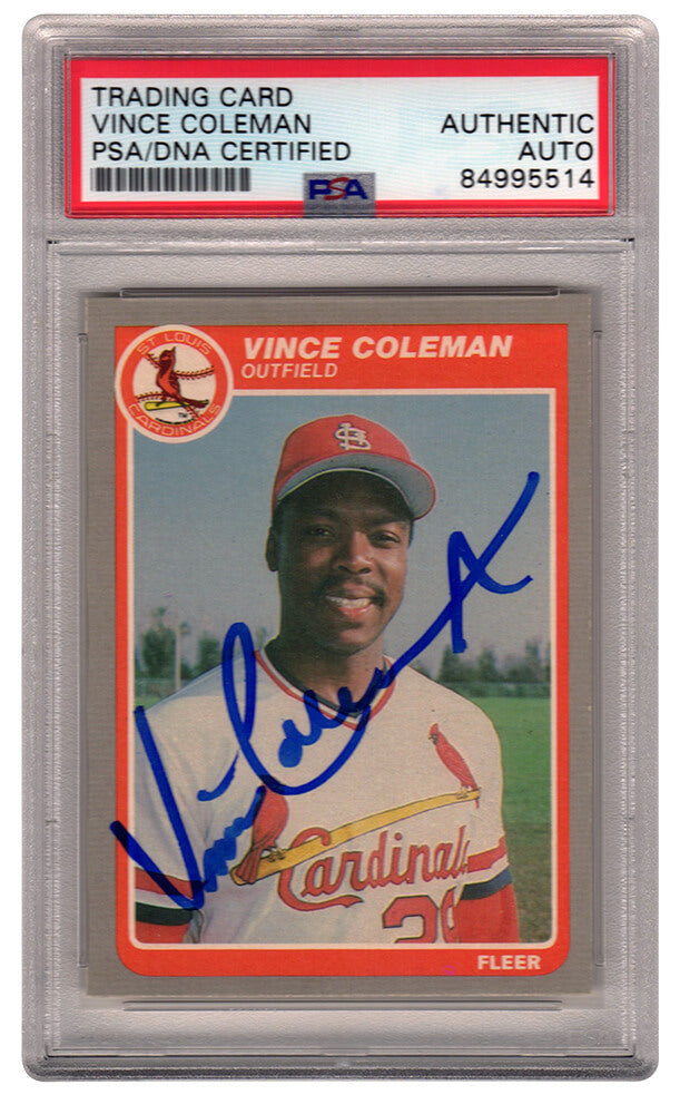 Vince Coleman Signed St. Louis Cardinals 1985 Fleer Update Rookie Baseball Card #U-28 - (PSA Encapsulated) - COLCAR103 - Vince Coleman Signed St. Louis Cardinals 1985 Fleer Update Rookie Baseball Card #U-28 - (PSA Encapsulated) product image