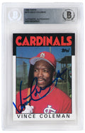 Vince Coleman Signed St. Louis Cardinals 1986 Topps Baseball Trading Card #370 - (Beckett Encapsulated) - COLCAR104 - Vince Coleman Signed St. Louis Cardinals 1986 Topps Baseball Trading Card #370 - (Beckett Encapsulated) product image