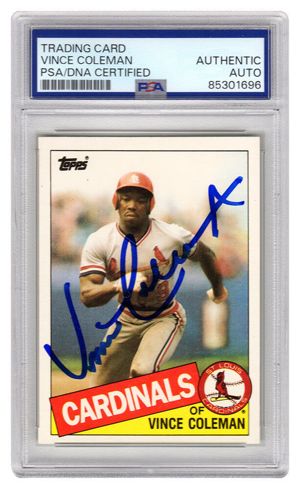Vince Coleman Signed St. Louis Cardinals 1985 Topps Traded Rookie Baseball Trading Card #24T - (PSA Encapsulated) - COLCAR105 - Vince Coleman Signed St. Louis Cardinals 1985 Topps Traded Rookie Baseball Trading Card #24T - (PSA Encapsulated) product image