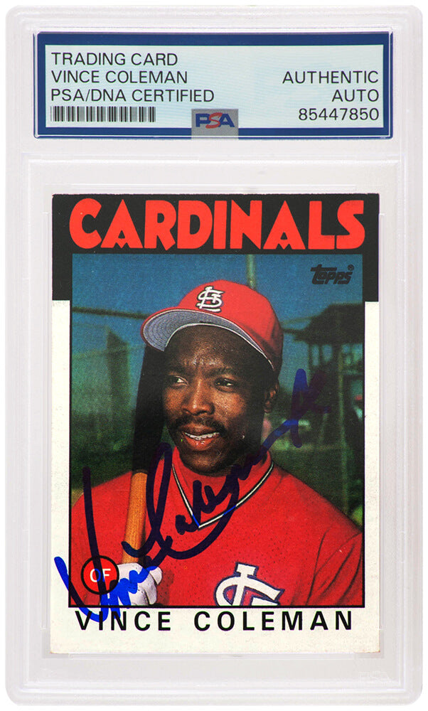 Vince Coleman Signed Cardinals 1986 Topps Baseball Trading Card #370 - (PSA Encapsulated) - COLCAR106 - Vince Coleman Signed Cardinals 1986 Topps Baseball Trading Card #370 - (PSA Encapsulated) product image