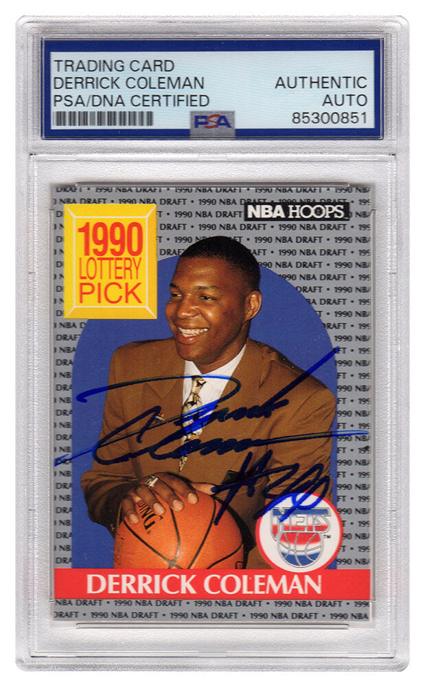 Derrick Coleman Signed Nets 1990 NBA Hoops Rookie Basketball Card #390 - (PSA Encapsulated) - COLCAR201 - Derrick Coleman Signed Nets 1990 NBA Hoops Rookie Basketball Card #390 - (PSA Encapsulated) product image