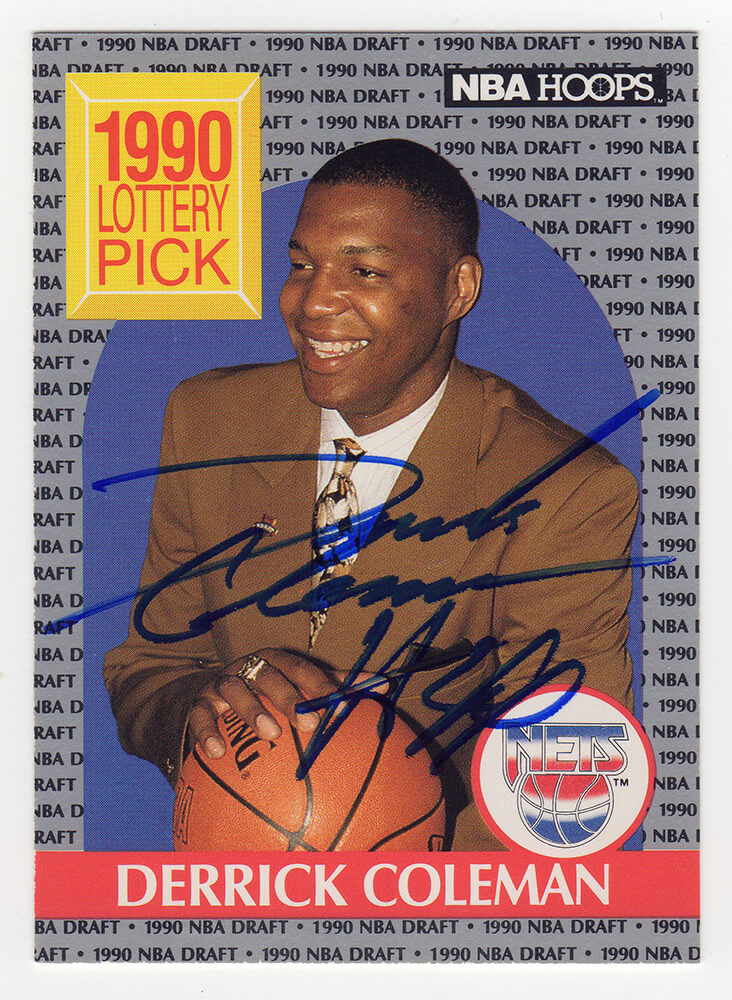 Derrick Coleman Signed Nets 1990 Hoops Rookie Basketball Trading Card #390 - COLCAR200 - Derrick Coleman Signed Nets 1990 Hoops Rookie Basketball Trading Card #390 product image