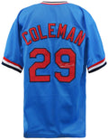 Vince Coleman Signed Blue Throwback Custom Baseball Jersey - COLJRY110 - Vince Coleman Signed Blue Throwback Custom Baseball Jersey product image