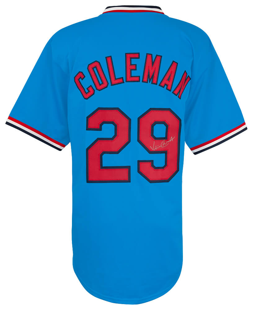 Vince Coleman Signed Blue T/B Custom Baseball Jersey - COLJRY111 - Vince Coleman Signed Blue T/B Custom Baseball Jersey product image