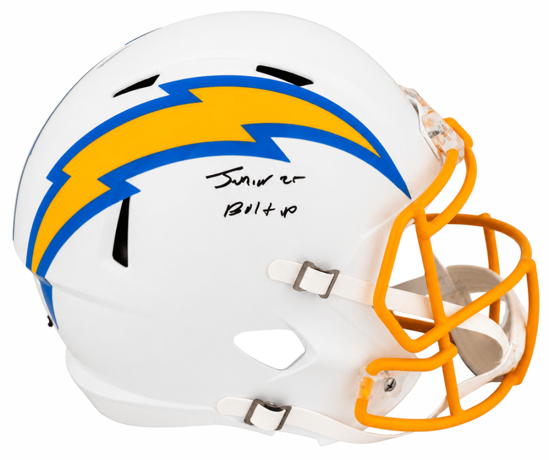 Junior Colson Signed Los Angeles Chargers Riddell Full Size Speed Replica Helmet w/Bolt Up! - COLREP300 - Junior Colson Signed Los Angeles Chargers Riddell Full Size Speed Replica Helmet w/Bolt Up! product image