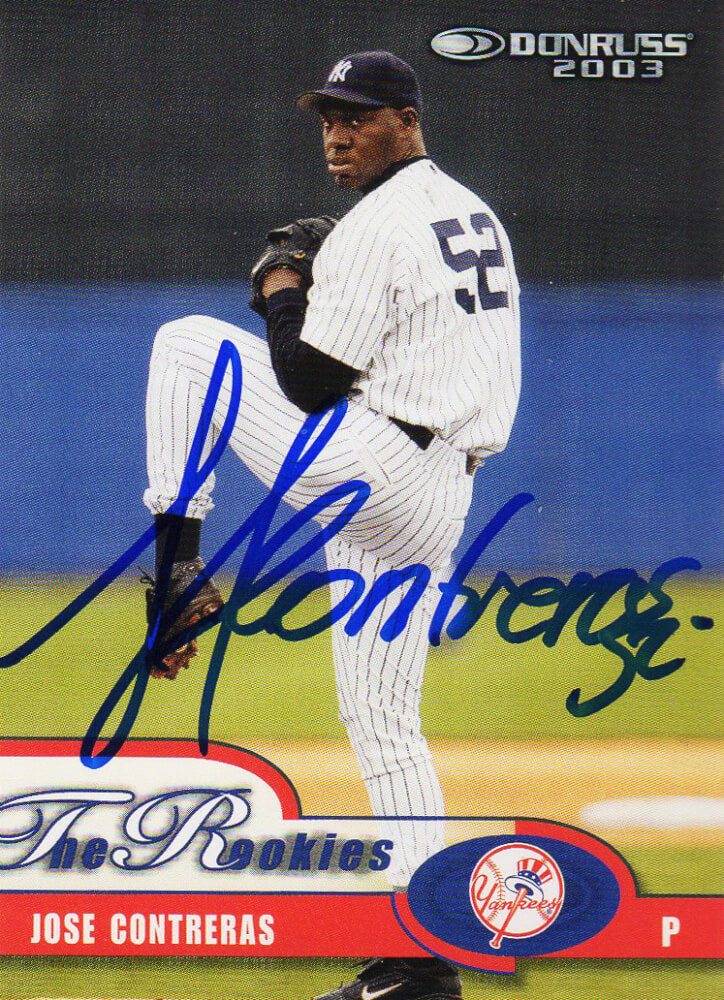 Jose Contreras Signed New York Yankees 2003 Donruss Rookie Baseball Trading Card #4 - CONCAR100 - Jose Contreras Signed New York Yankees 2003 Donruss Rookie Baseball Trading Card #4 product image