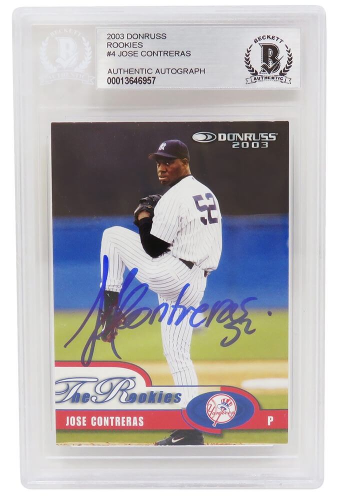 Jose Contreras Signed New York Yankees 2003 Donruss Rookie Baseball Trading Card #4 - (Beckett Encapsulated) - CONCAR101 - Jose Contreras Signed New York Yankees 2003 Donruss Rookie Baseball Trading Card #4 - (Beckett Encapsulated) product image