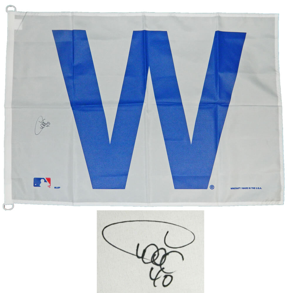 Willson Contreras Signed Chicago Cubs 27x37 White W Flag - CONFLG100 - Willson Contreras Signed Chicago Cubs 27x37 White W Flag product image