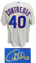 Willson Contreras Signed Chicago Cubs White Pinstripe Majestic Replica Jersey - CONJRY100 - Willson Contreras Signed Chicago Cubs White Pinstripe Majestic Replica Jersey product image