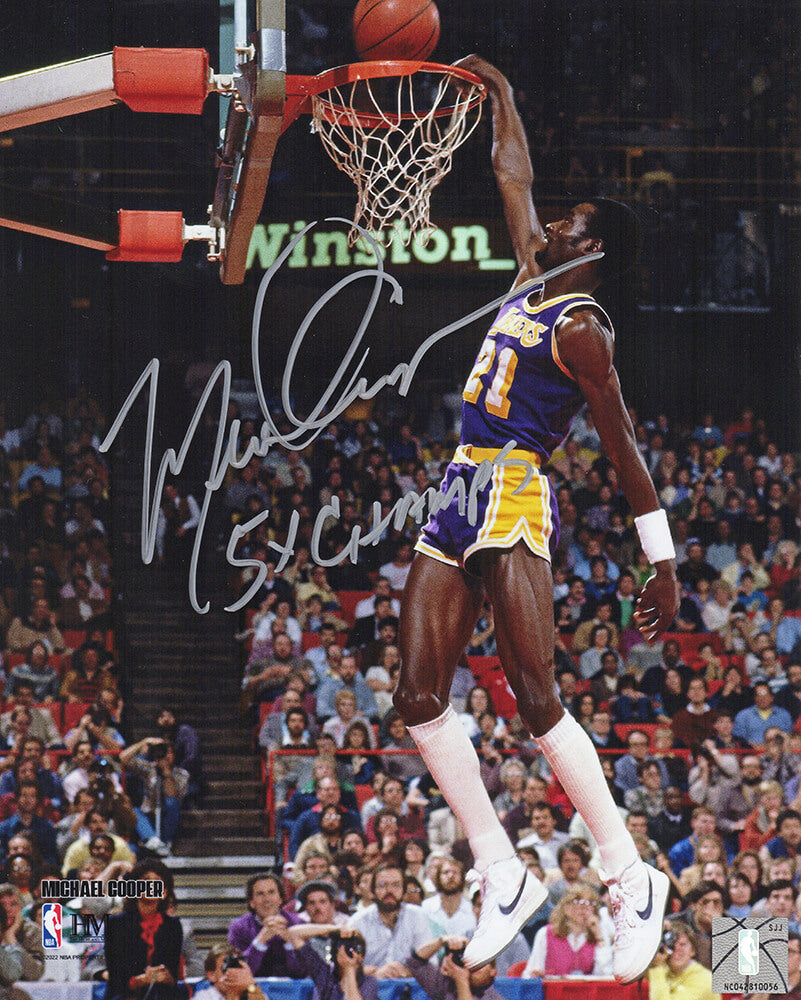 Michael Cooper Signed Los Angeles Lakers Slam Dunk Action 8x10 Photo w/5x Champs - COO08P200 - Michael Cooper Signed Los Angeles Lakers Slam Dunk Action 8x10 Photo w/5x Champs product image