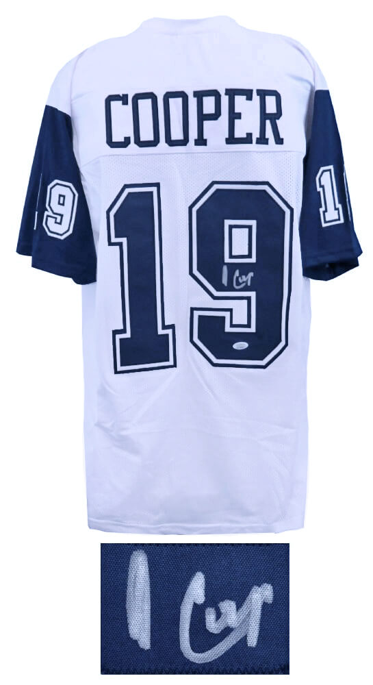Amari Cooper Signed White With Navy Sleeves Custom Football Jersey - (JSA) - COOJRY305 - Amari Cooper Signed White With Navy Sleeves Custom Football Jersey - (JSA) product image
