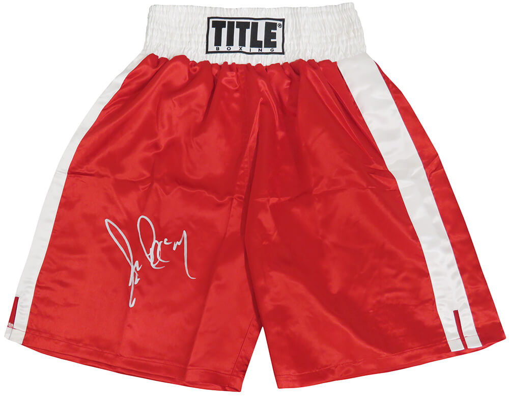 Gerry Cooney Signed Title Red & White Trim Boxing Trunks - COOTRU503 - Gerry Cooney Signed Title Red & White Trim Boxing Trunks product image