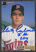 Marty Cordova Signed Minnesota Twins 1993 Bowman Rookie Baseball Card #345 w/95 AL ROY - CORCAR100 - Marty Cordova Signed Minnesota Twins 1993 Bowman Rookie Baseball Card #345 w/95 AL ROY product image
