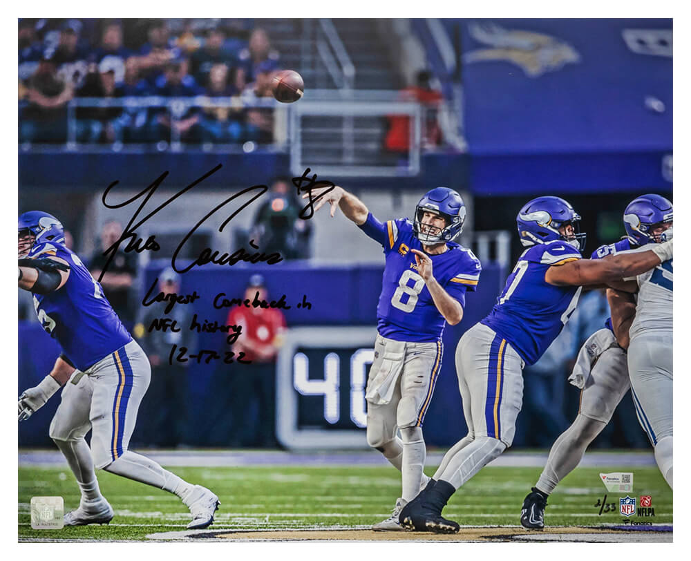 Kirk Cousins Signed Vikings Largest NFL Comeback LE/33 16x20 Photo w/Comeback Inscription - (Fanatics) - COU16P303 - Kirk Cousins Signed Vikings Largest NFL Comeback LE/33 16x20 Photo w/Comeback Inscription - (Fanatics) product image