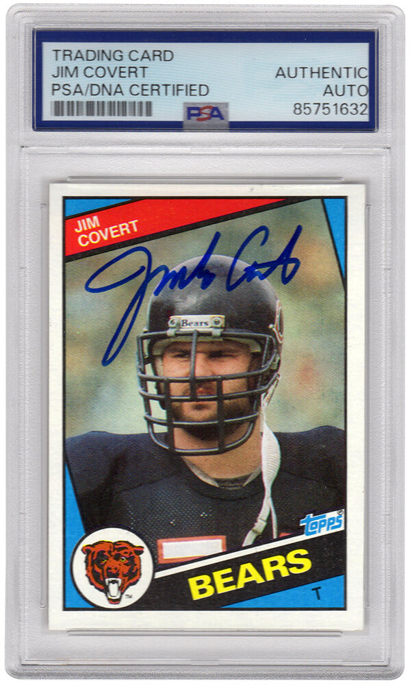 Jim Covert Signed Chicago Bears 1984 Topps Rookie Football Card #222 - (PSA Encapsulated) - COVCAR300 - Jim Covert Signed Chicago Bears 1984 Topps Rookie Football Card #222 - (PSA Encapsulated) product image