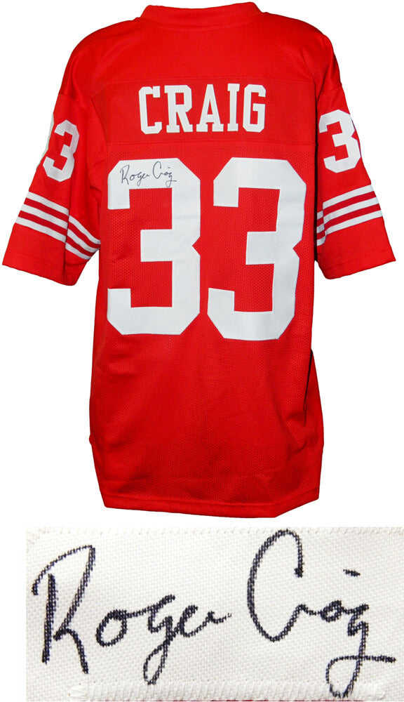 Roger Craig Signed Red Throwback Custom Football Jersey - CRAJRY310 - Roger Craig Signed Red Throwback Custom Football Jersey product image