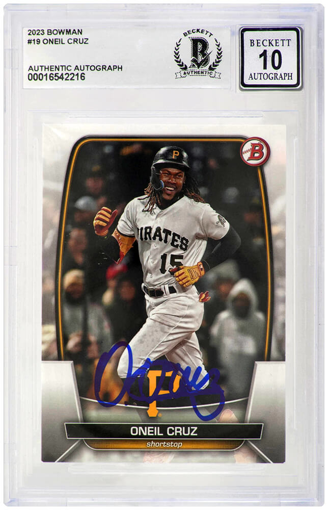 Oneil Cruz Signed Pittsburgh Pirates 2023 Bowman Baseball Card #19 - (Beckett / Auto Grade 10) - CRUCAR100 - Oneil Cruz Signed Pittsburgh Pirates 2023 Bowman Baseball Card #19 - (Beckett / Auto Grade 10) product image