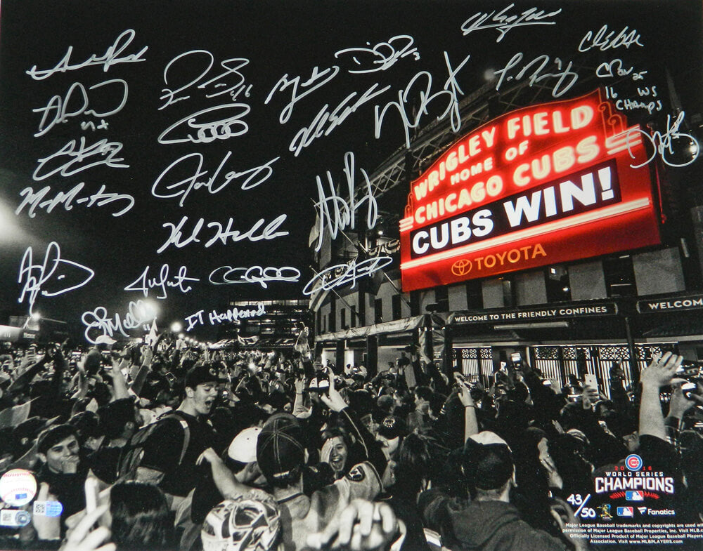2016 Chicago Cubs Team Signed Chicago Cubs 2016 World Series Wrigley Field Marquee 16x20 Photo (23 Sigs) - CUB16P155 - 2016 Chicago Cubs Team Signed Chicago Cubs 2016 World Series Wrigley Field Marquee 16x20 Photo (23 Sigs) product image
