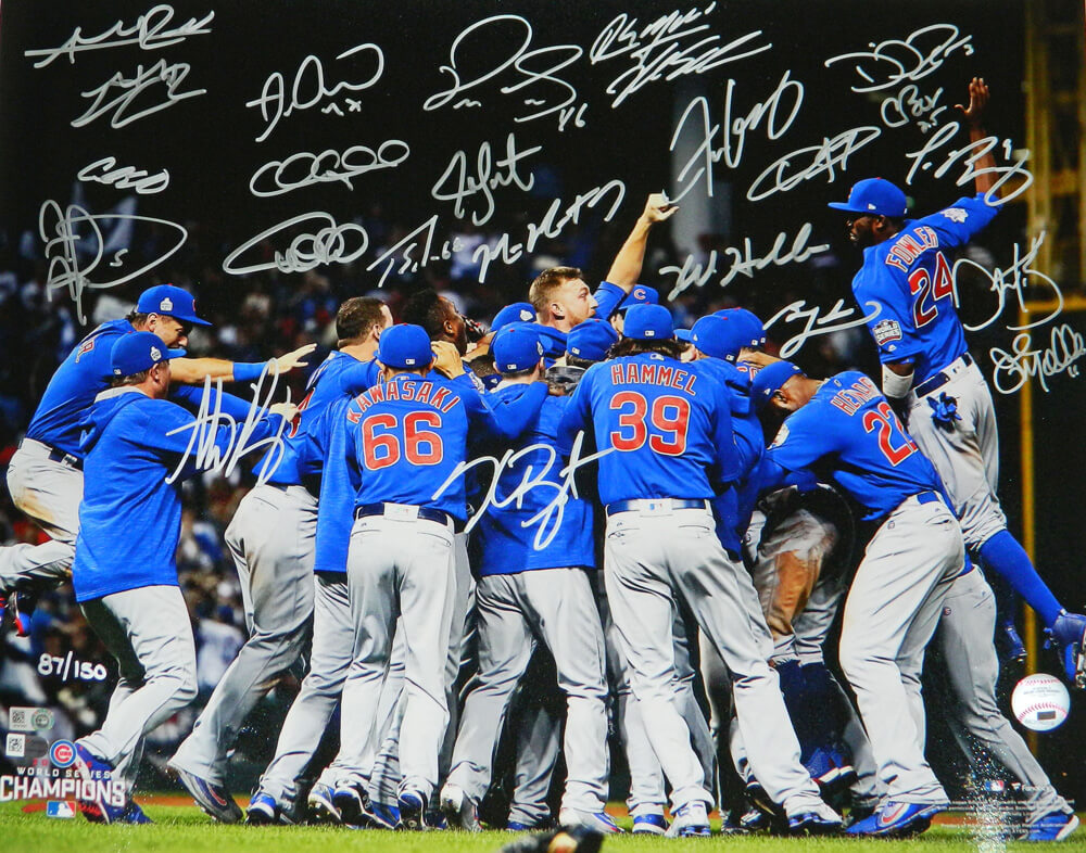 2016 Chicago Cubs Team Signed Chicago Cubs 2016 World Series Pile Up Celebration 16x20 Photo (24 Sigs) - CUB16P163 - 2016 Chicago Cubs Team Signed Chicago Cubs 2016 World Series Pile Up Celebration 16x20 Photo (24 Sigs) product image