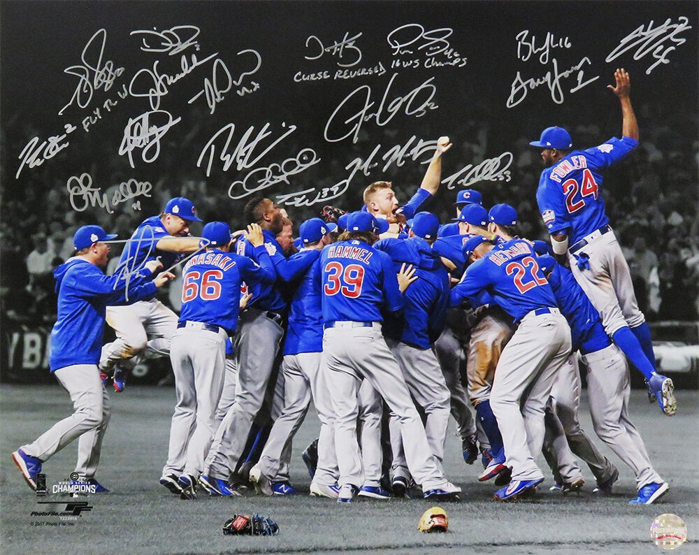 2016 Chicago Cubs Team Signed Chicago Cubs 2016 World Series Celebration Spotlight 16x20 Photo (19 Sigs) - CUB16P178 - 2016 Chicago Cubs Team Signed Chicago Cubs 2016 World Series Celebration Spotlight 16x20 Photo (19 Sigs) product image