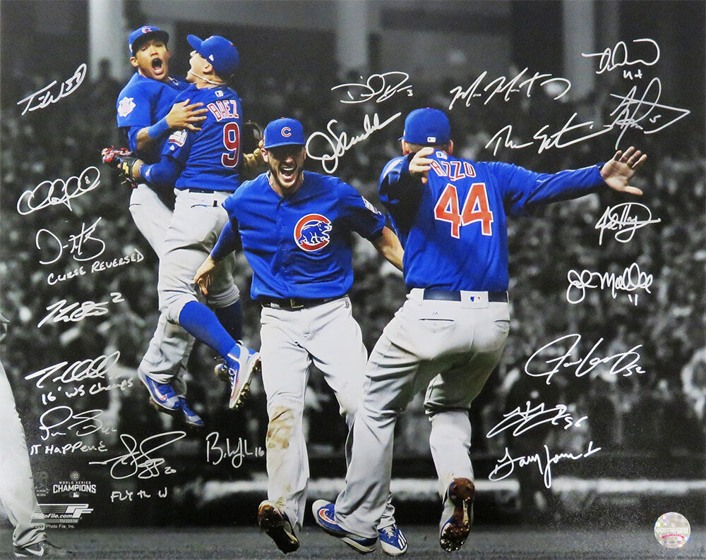 2016 Chicago Cubs Team Signed Chicago Cubs 2016 World Series Infielders Celebration Spotlight 16x20 Photo (19 Sigs) - CUB16P179 - 2016 Chicago Cubs Team Signed Chicago Cubs 2016 World Series Infielders Celebration Spotlight 16x20 Photo (19 Sigs) product image