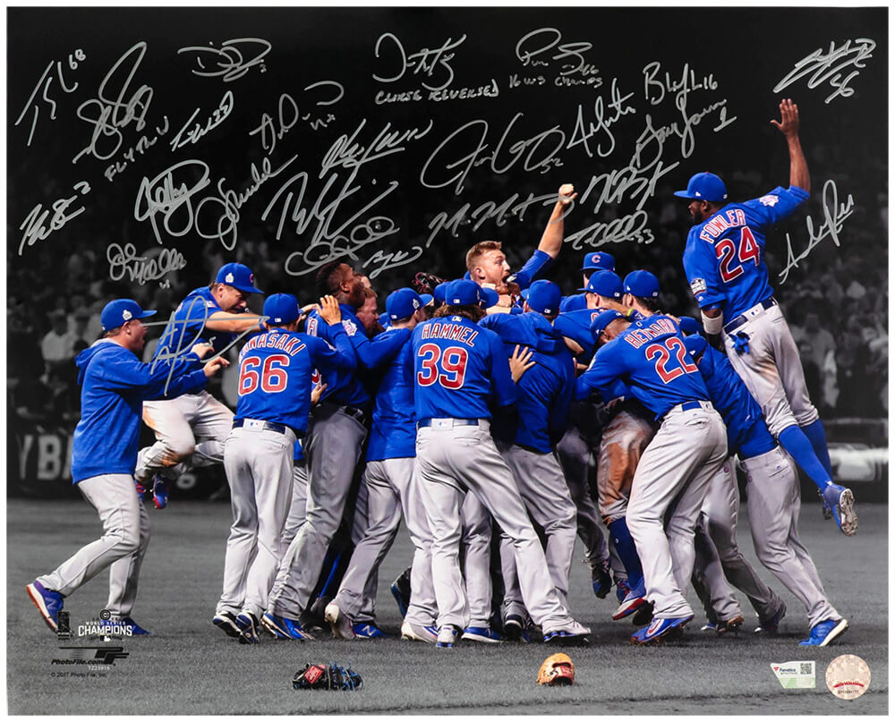 2016 Chicago Cubs Team Signed Chicago Cubs 2016 World Series Celebration Spotlight 16x20 Photo (25 Sigs) - CUB16P187 - 2016 Chicago Cubs Team Signed Chicago Cubs 2016 World Series Celebration Spotlight 16x20 Photo (25 Sigs) product image